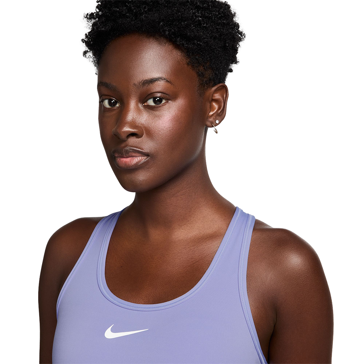 Nike Dri-FIT Swoosh Bra — Lilac Ice - White — Size XSmall — Top View