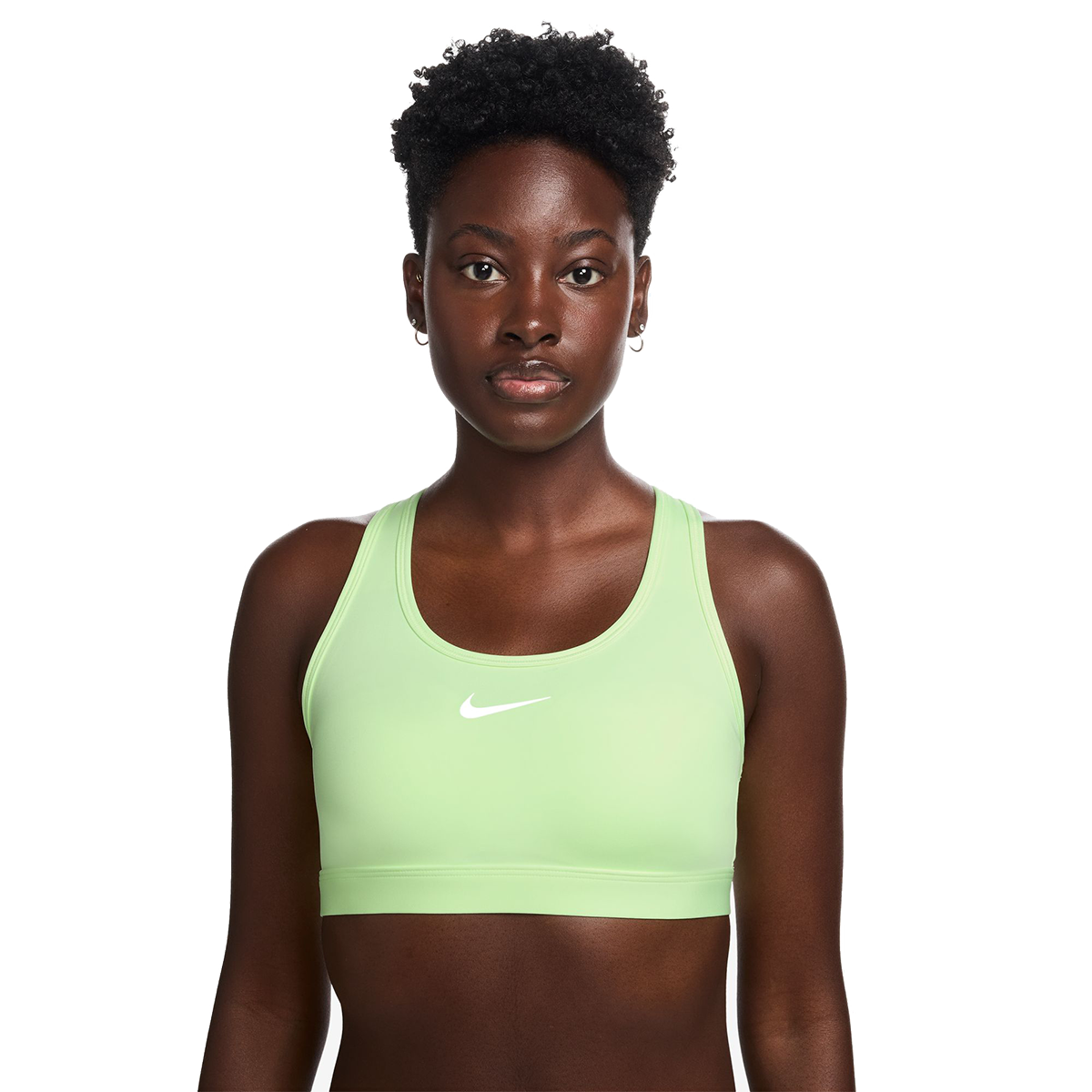 Nike Dri-FIT Swoosh Bra — Barely Volt - White — Size Large — Front View