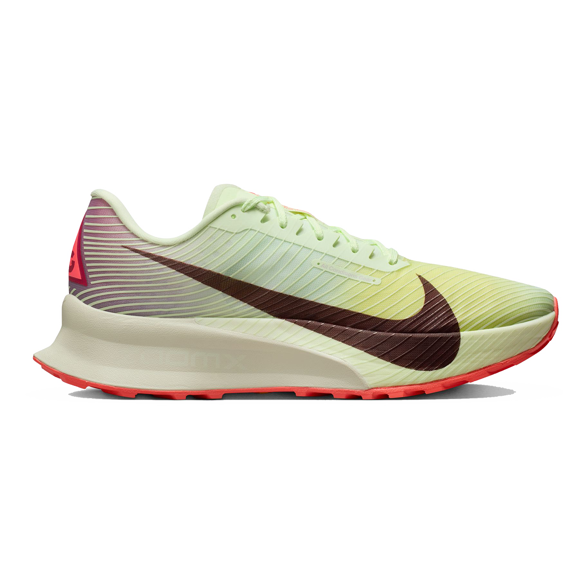 Nike ACG Ultrafly Trail — Volt Tint - Burgundy Ash - Steam - Sea Glass — Size D — Width 6 — Front View