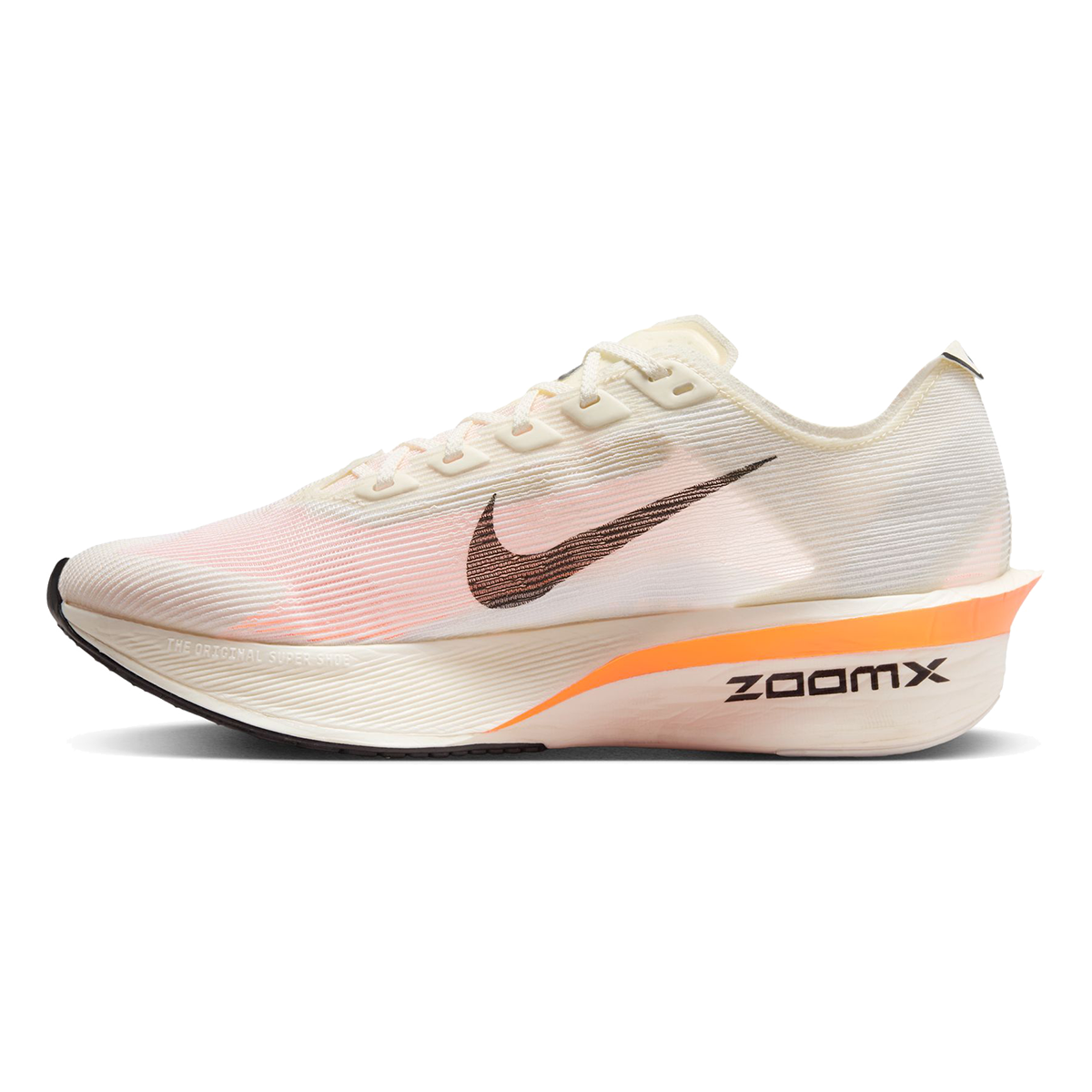 Nike ZoomX Vaporfly Next% 4 PROTO — Sail - Black - Total Orange - White — Size B — Width 7.5 — Side View