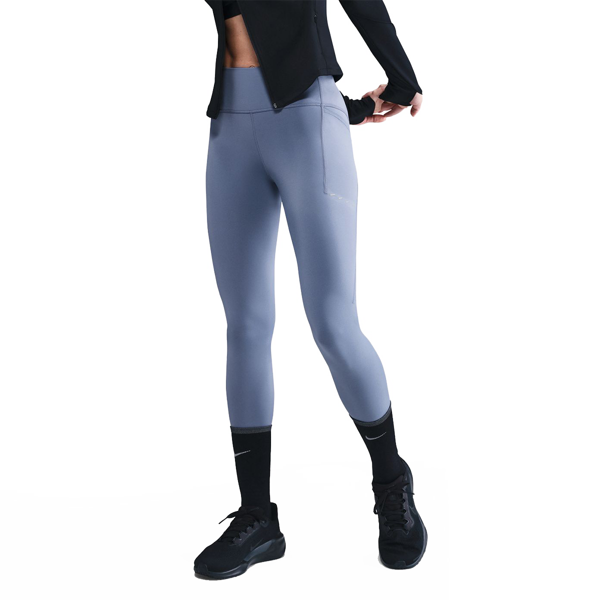 Nike Swift High-Waisted 7/8 Running Leggings — Tattoo - Reflective Silver — Size Large — Lifestyle View