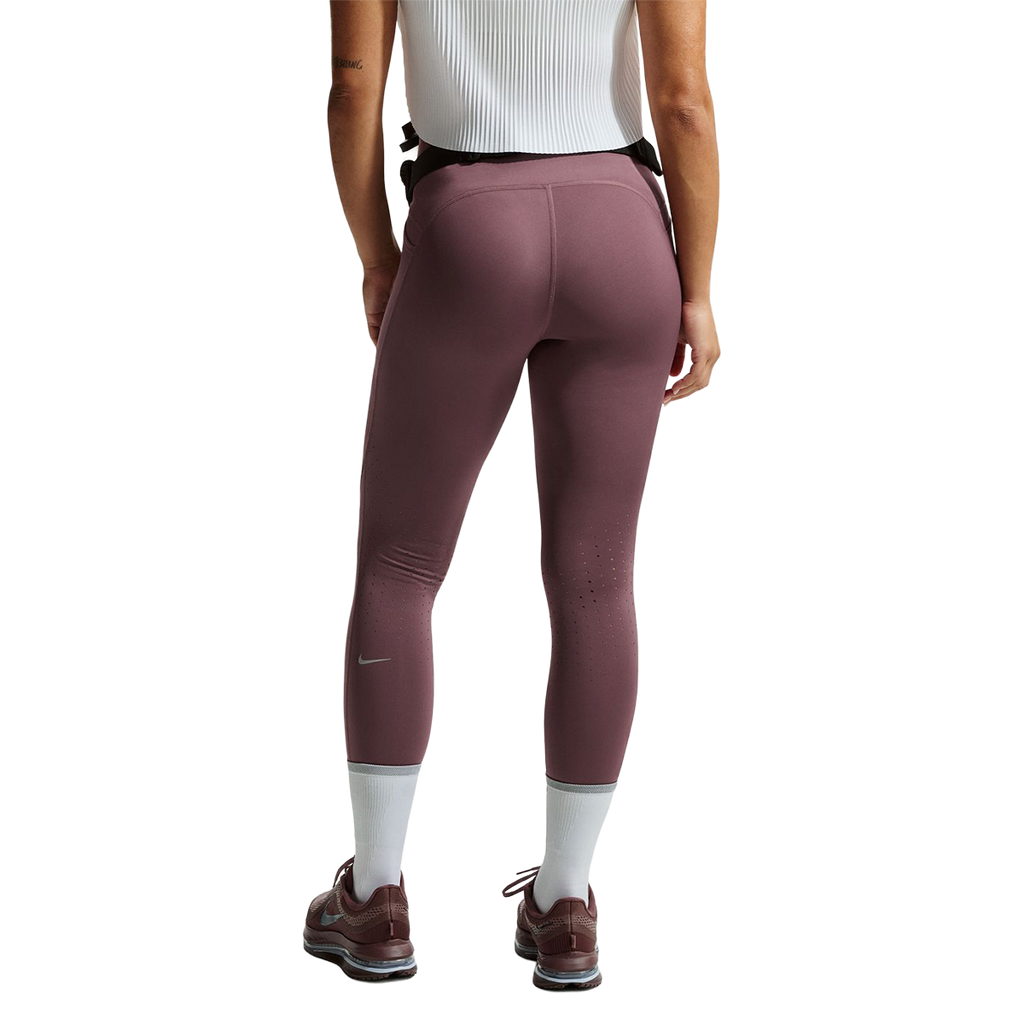 Nike Swift High-Waisted 7/8 Running Leggings — Tattoo - Reflective Silver — Size Large — Back View
