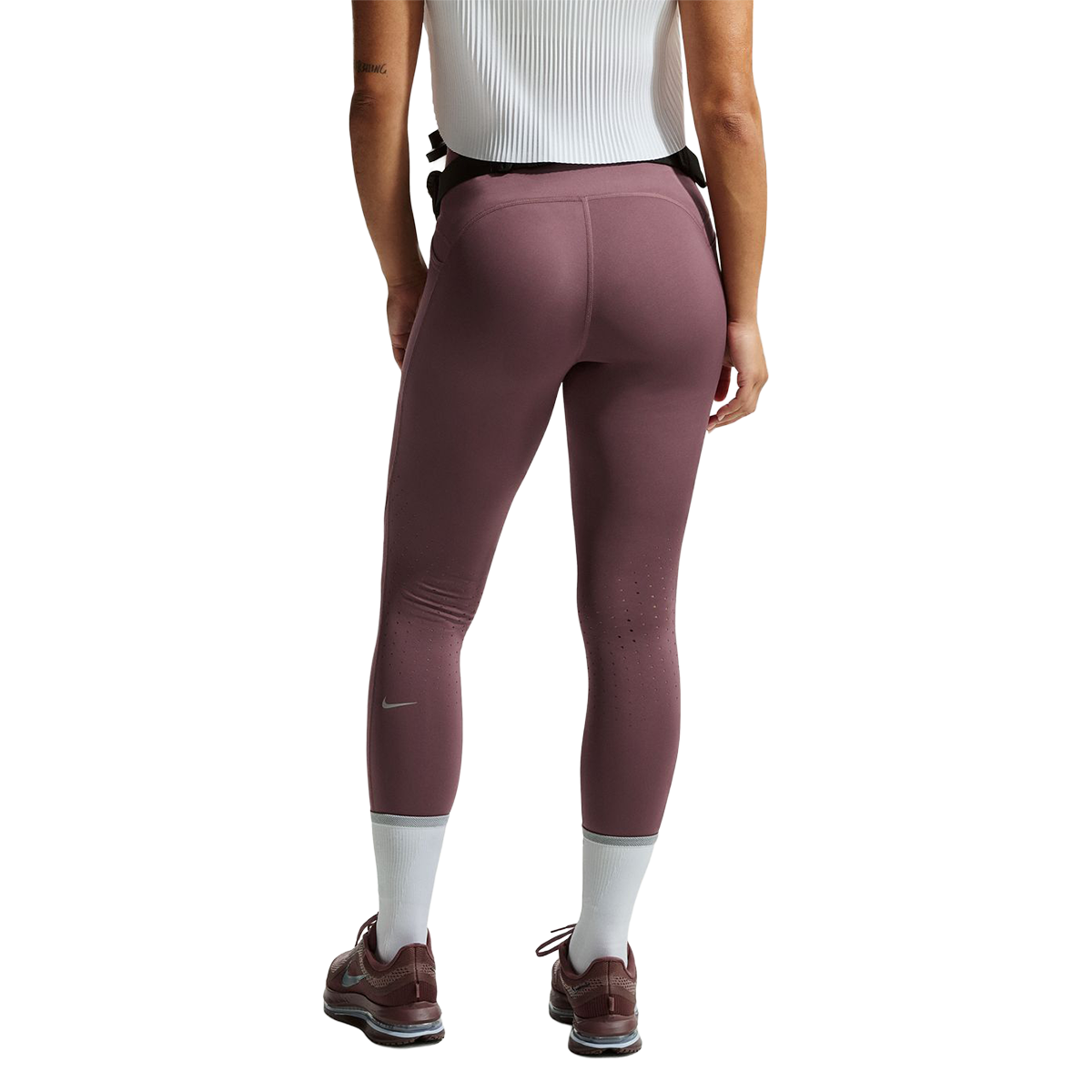 Nike Swift High-Waisted 7/8 Running Leggings — Tattoo - Reflective Silver — Size Large — Back View
