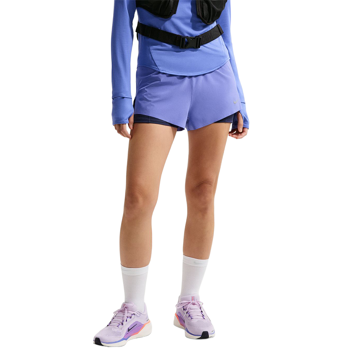 Nike Dri-FIT Mid-Rise 2-in-1 Running Shorts — Sapphire - Midnight Navy - Reflective Silver — Size XSmall — Front View