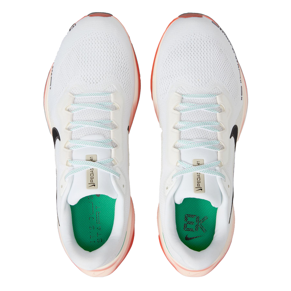 Nike Air Zoom Pegasus 41 EK — White - Black - Pale Ivory - Dragon Red - Stadium Green — Size D — Width 9 — Back View