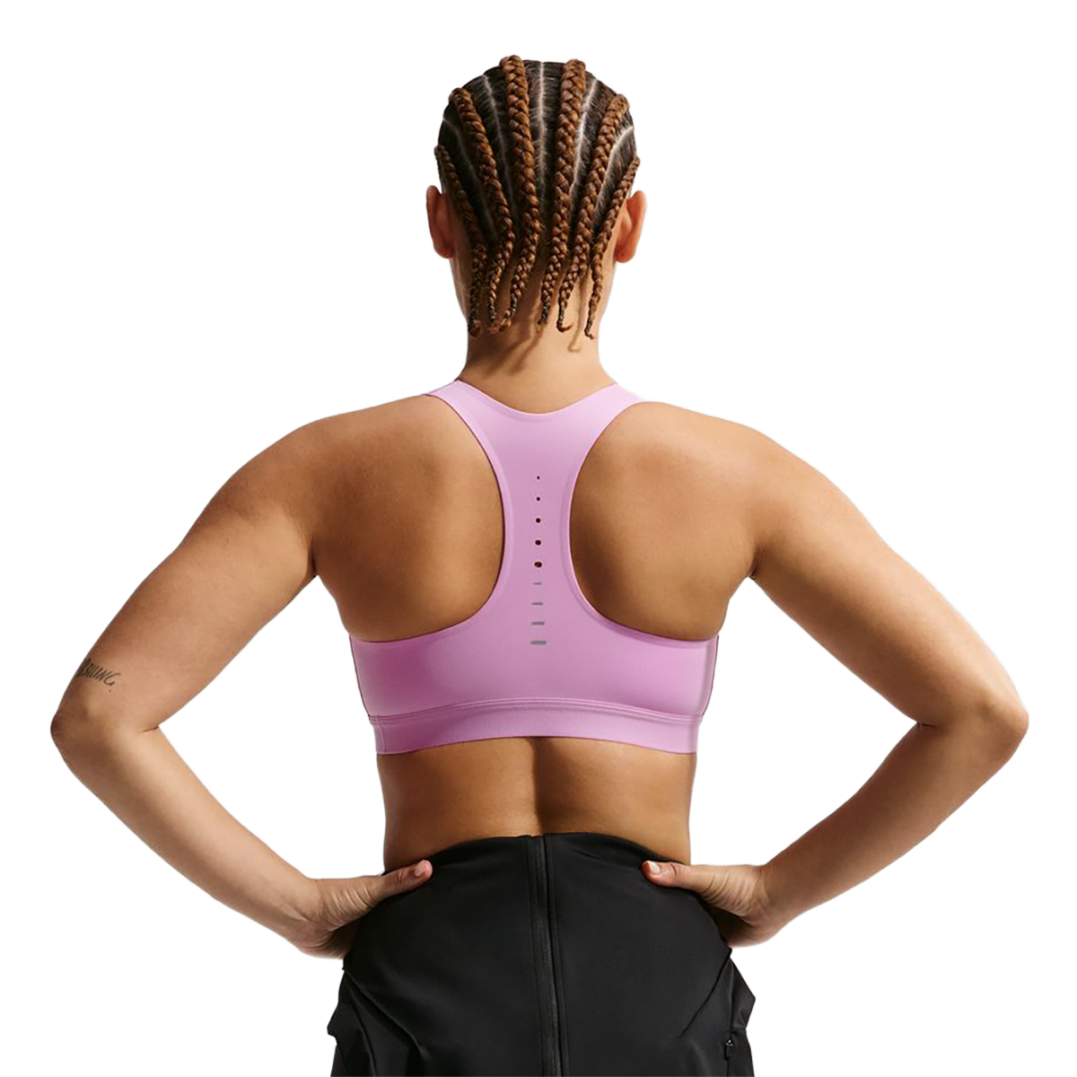 Nike Swift High-Support Lightly Lined Sports Bra — Light Magenta - Reflective Silver — Size XSmall — Side View
