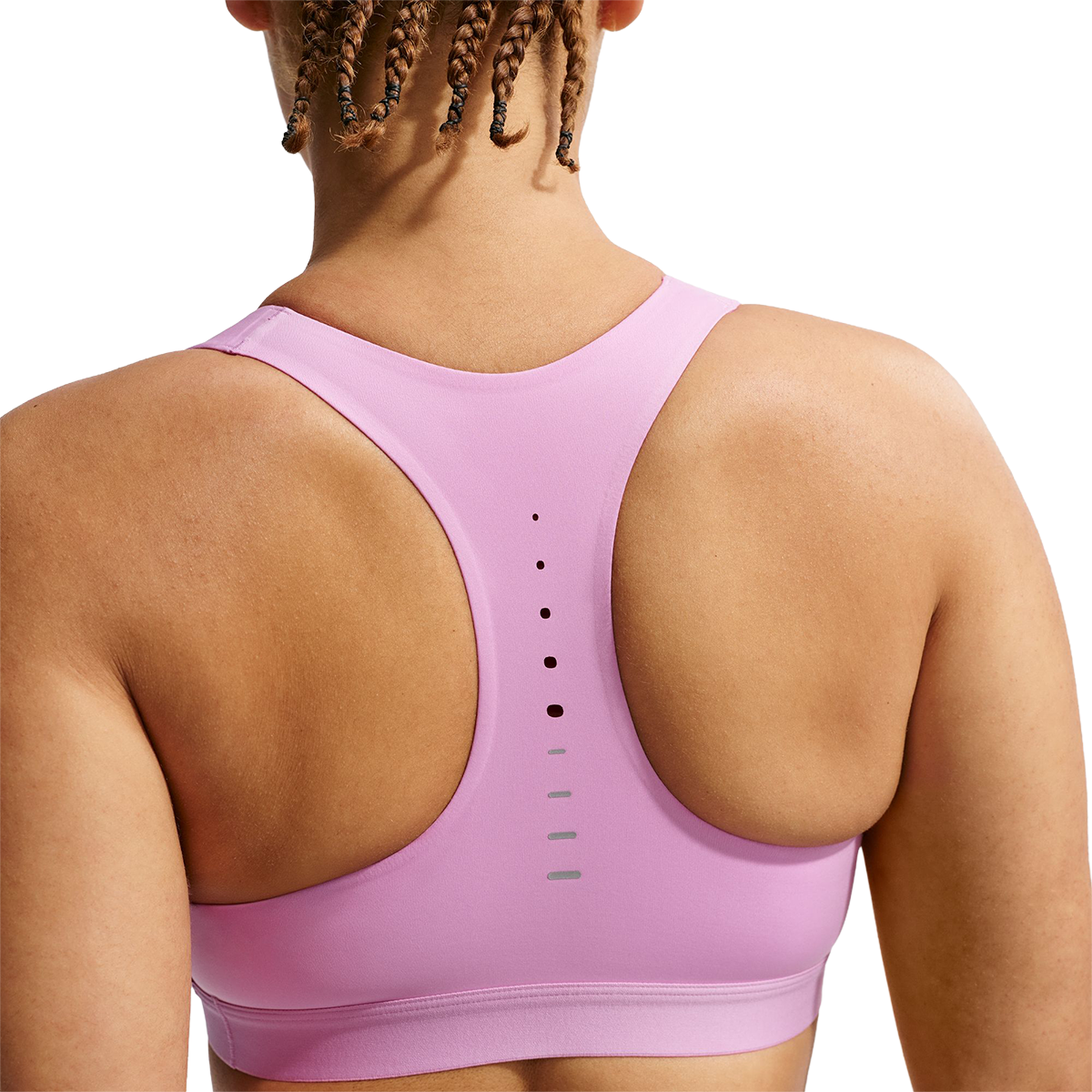 Nike Swift High-Support Lightly Lined Sports Bra — Light Magenta - Reflective Silver — Size XSmall — Top View