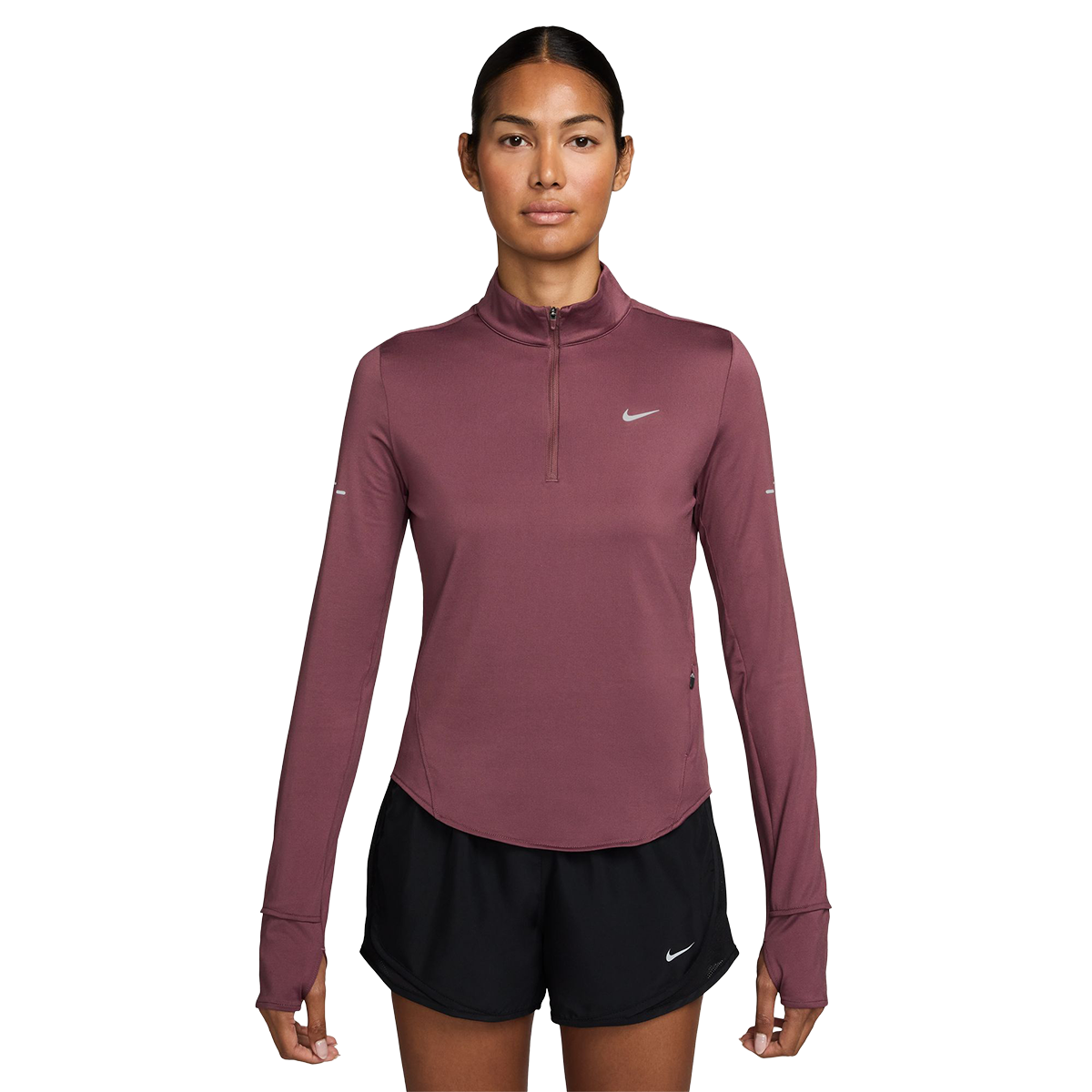 Nike Dri-FIT UV 1/4-Zip Running Top — Pink Smoke - Reflective Silver — Size XSmall — Front View