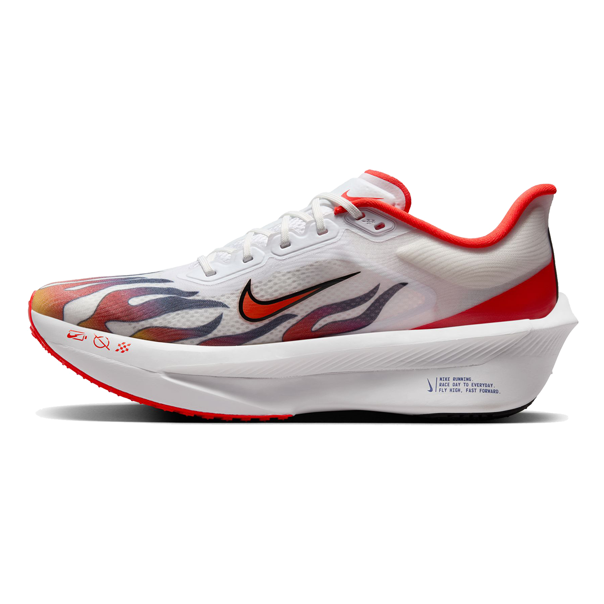 Nike Zoom Fly 6 PRM — White - Habanero Red - Black - Univ Red - Univ Gold - Concord — Size D — Width 9 — Side View