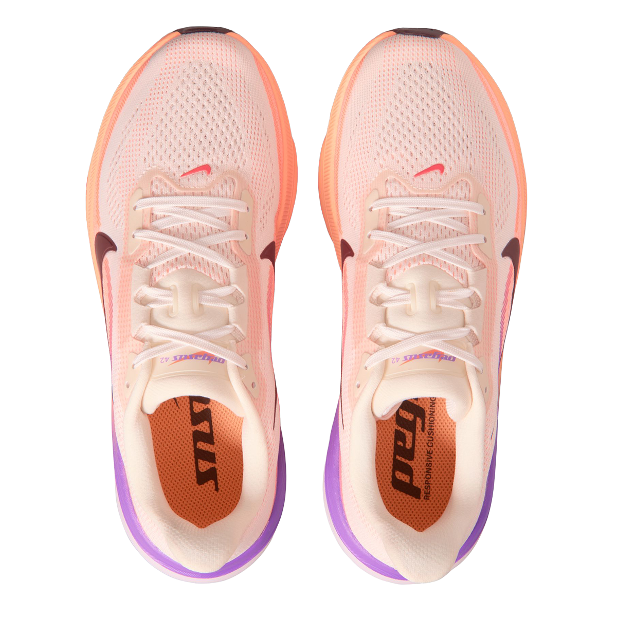 Nike Pegasus 42 — Chalk - Tattoo - Orange Pulse - Bright Violet — Size B — Width 6.5 — Back View