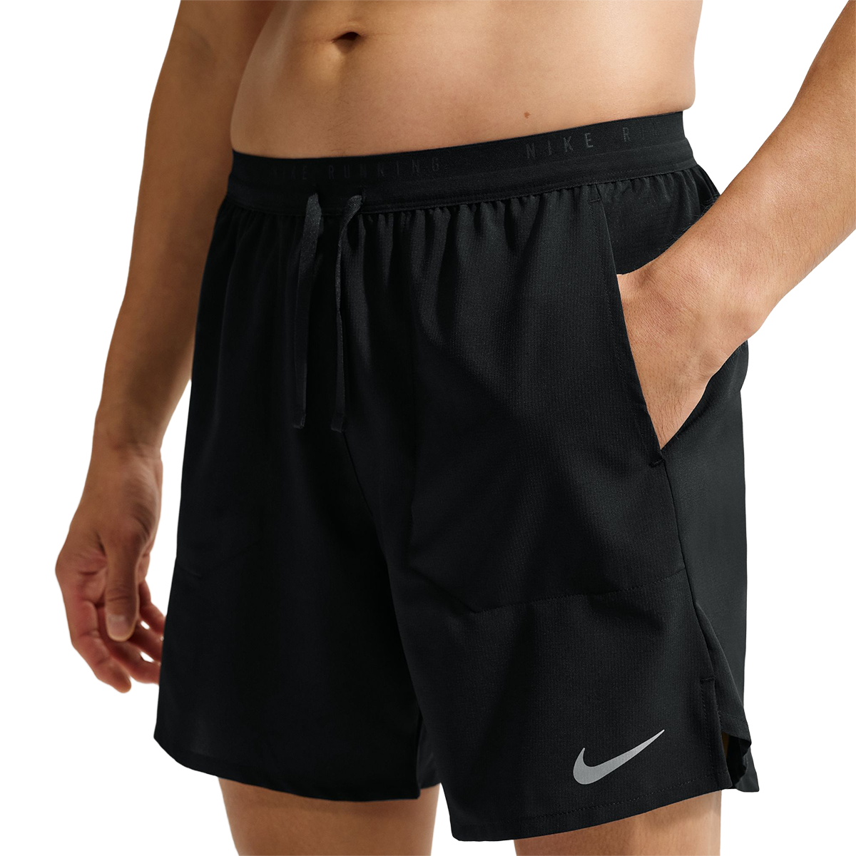 Nike Stride Dri-FIT 7" Brief-Lined Running Shorts — Black - Reflective Silver — Size Small — Front View