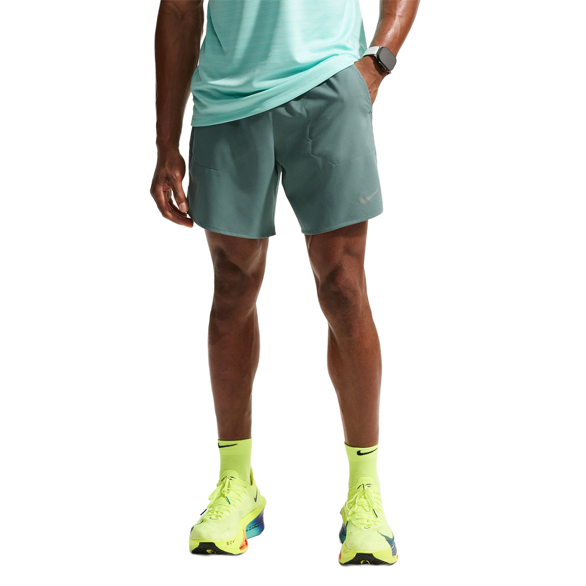 Nike Stride Dri-FIT 7" Brief-Lined Running Shorts — Black - Reflective Silver — Size Small — Lifestyle View