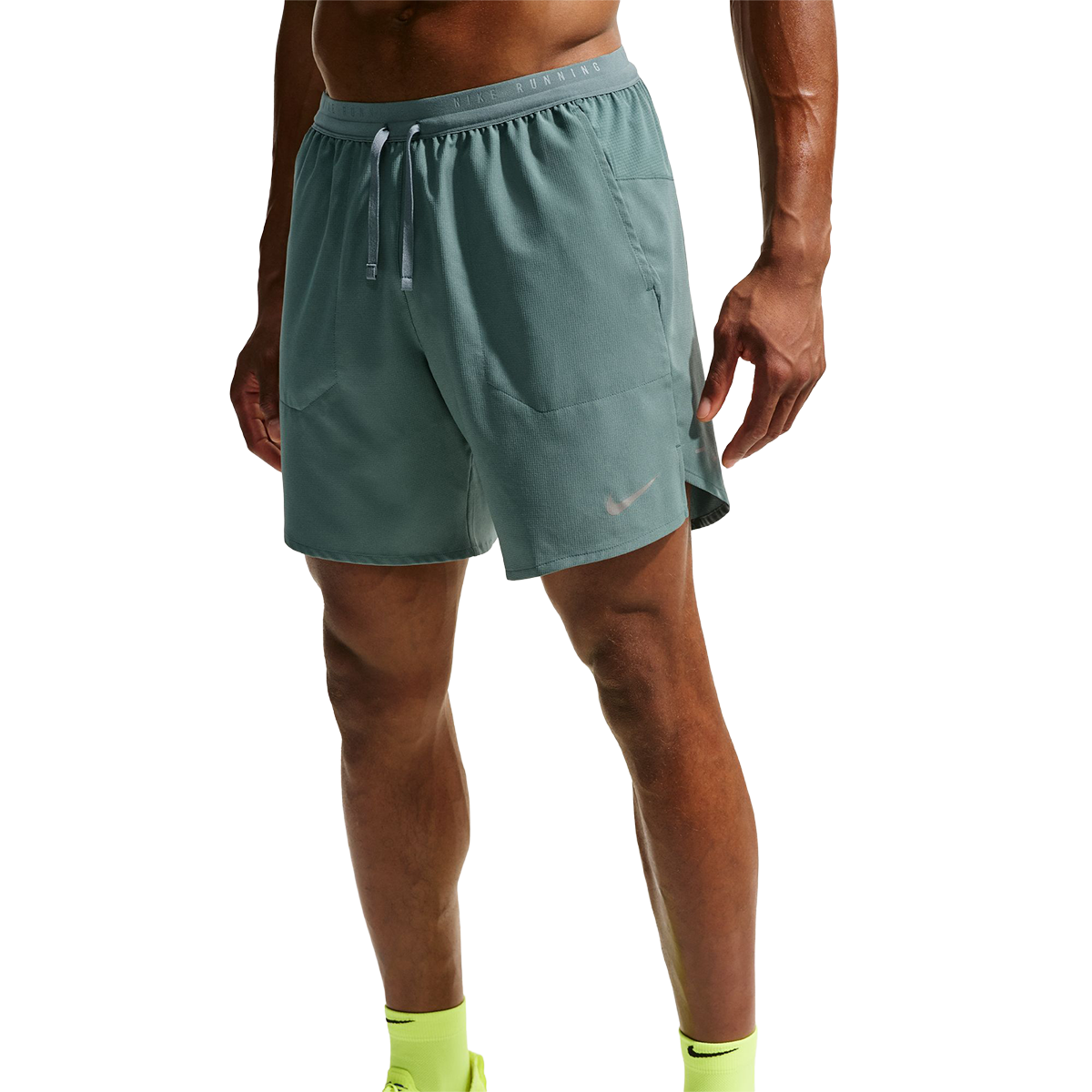Nike Stride Dri-FIT 7" Brief-Lined Running Shorts — Black - Reflective Silver — Size Small — Detail View