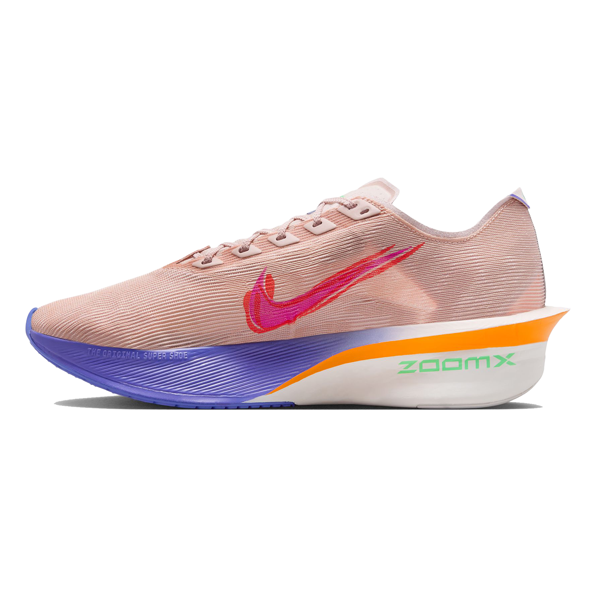 Nike Vaporfly 4 Eliud Kipchoge — Silt Red - Green Shock - Fire Pink — Size D — Width 9 — Side View