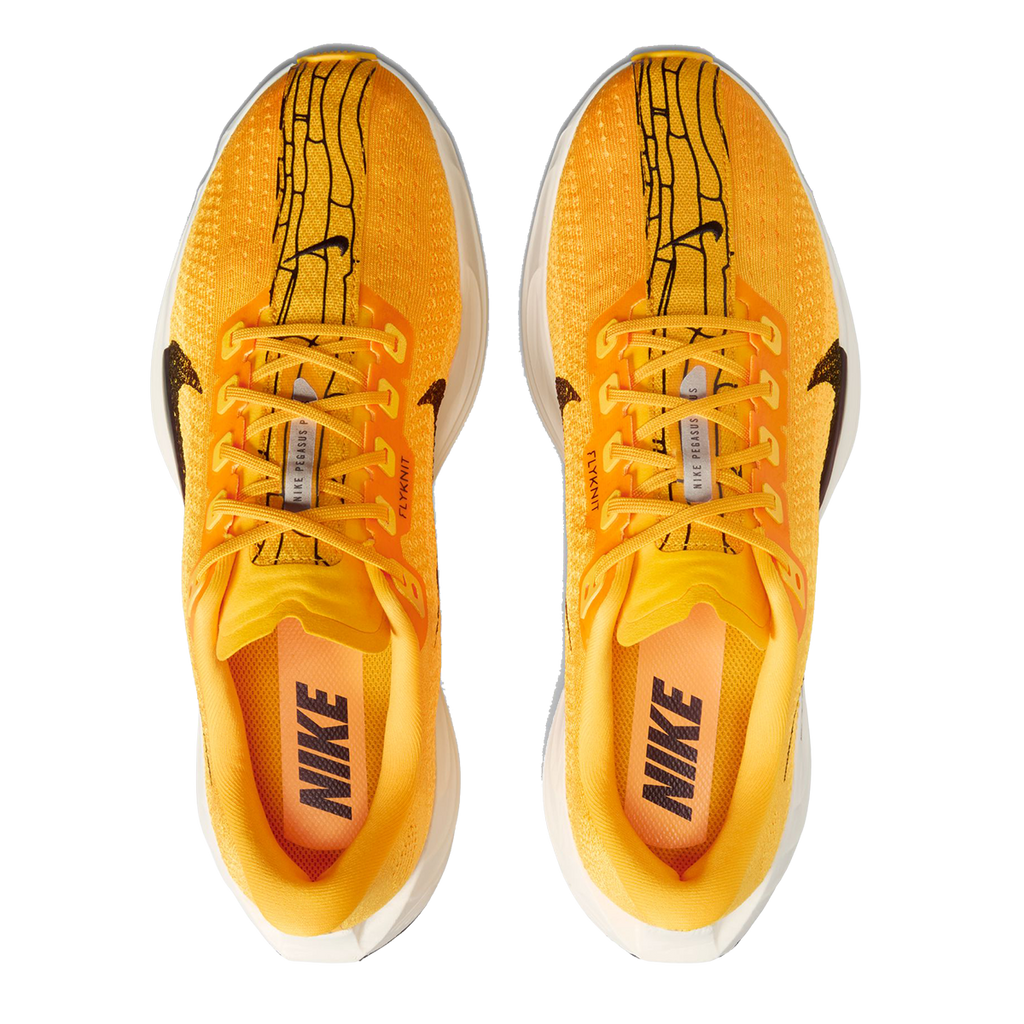 Nike Pegasus Plus LV8 — University Gold - Black - Laser Orange - Sail — Size D — Width 12 — Back View