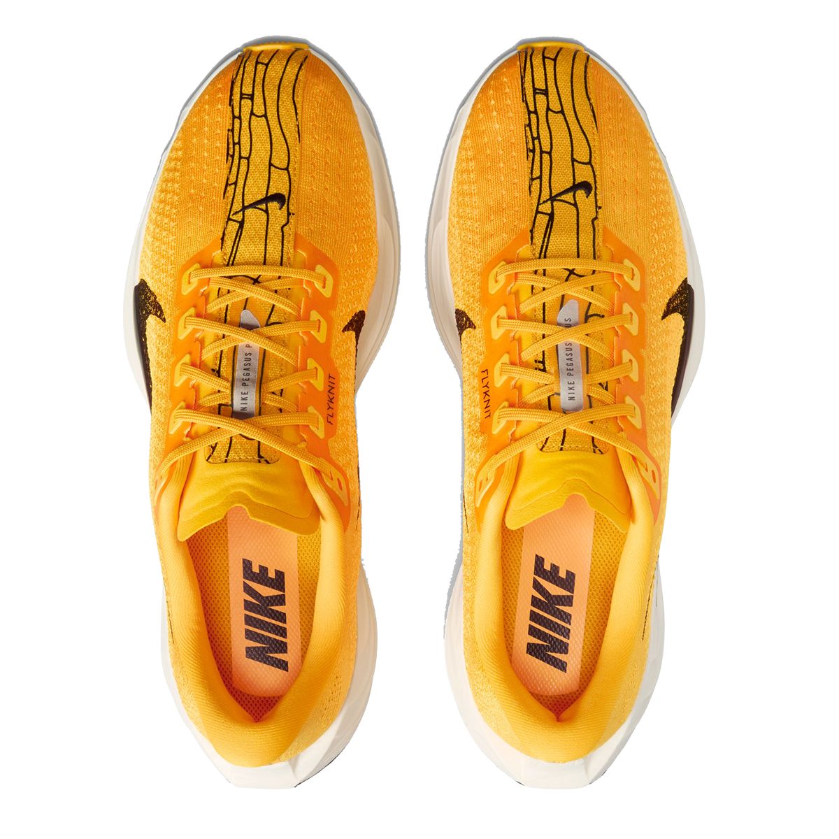 Nike Pegasus Plus LV8 — University Gold - Black - Laser Orange - Sail — Size D — Width 12 — Back View