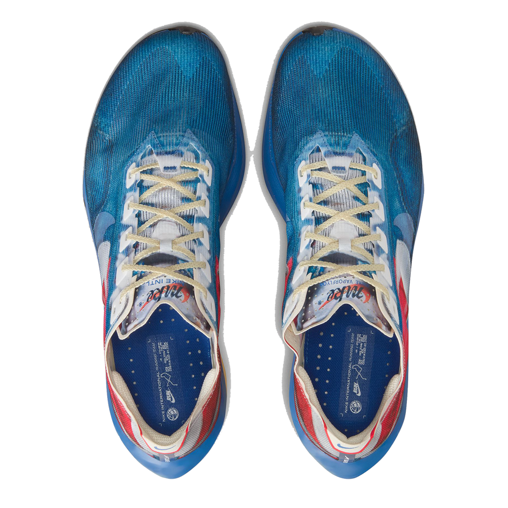 Nike Zoomx Vaporfly Next% 4 PRM — Multi - Color - Clear - Mountain Blue - Fire Red — Size D — Width 9 — Back View
