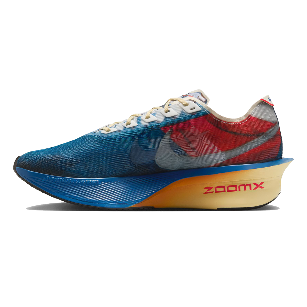 Nike Zoomx Vaporfly Next% 4 PRM — Multi - Color - Clear - Mountain Blue - Fire Red — Size D — Width 9 — Side View