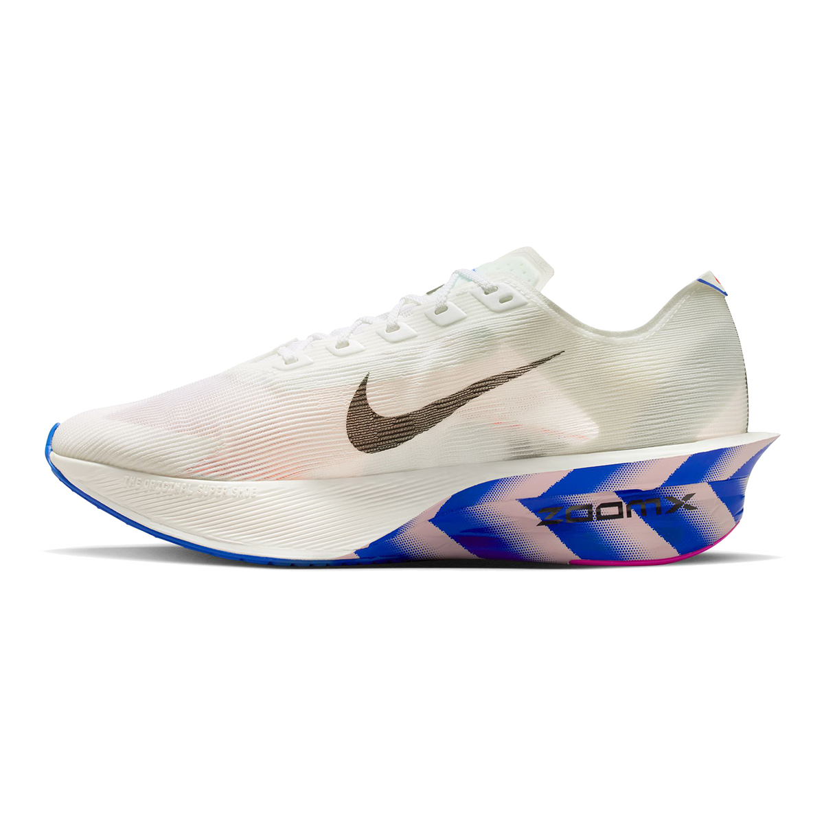 Nike Zoomx Vaporfly Next% 4 CM — White - Black - Racer Blue - Silt Red — Size D — Width 9.5 — Side View