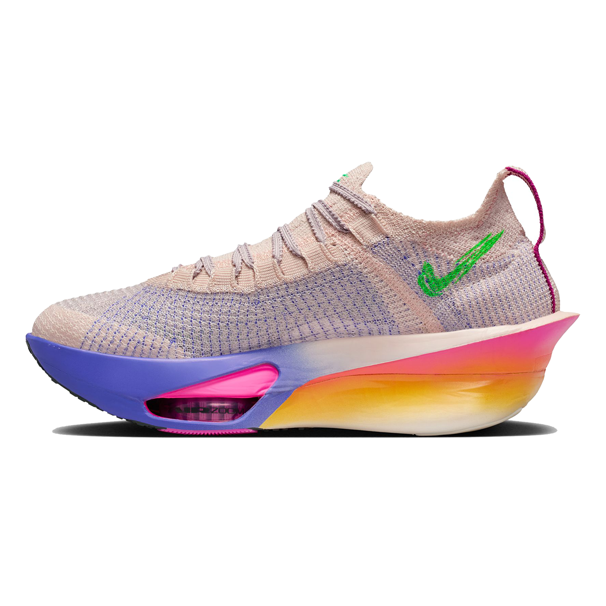Nike Alphafly 3 Eliud Kipchoge — Silt Red - Green Shock - Bright Ceramic — Size B — Width 7.5 — Side View