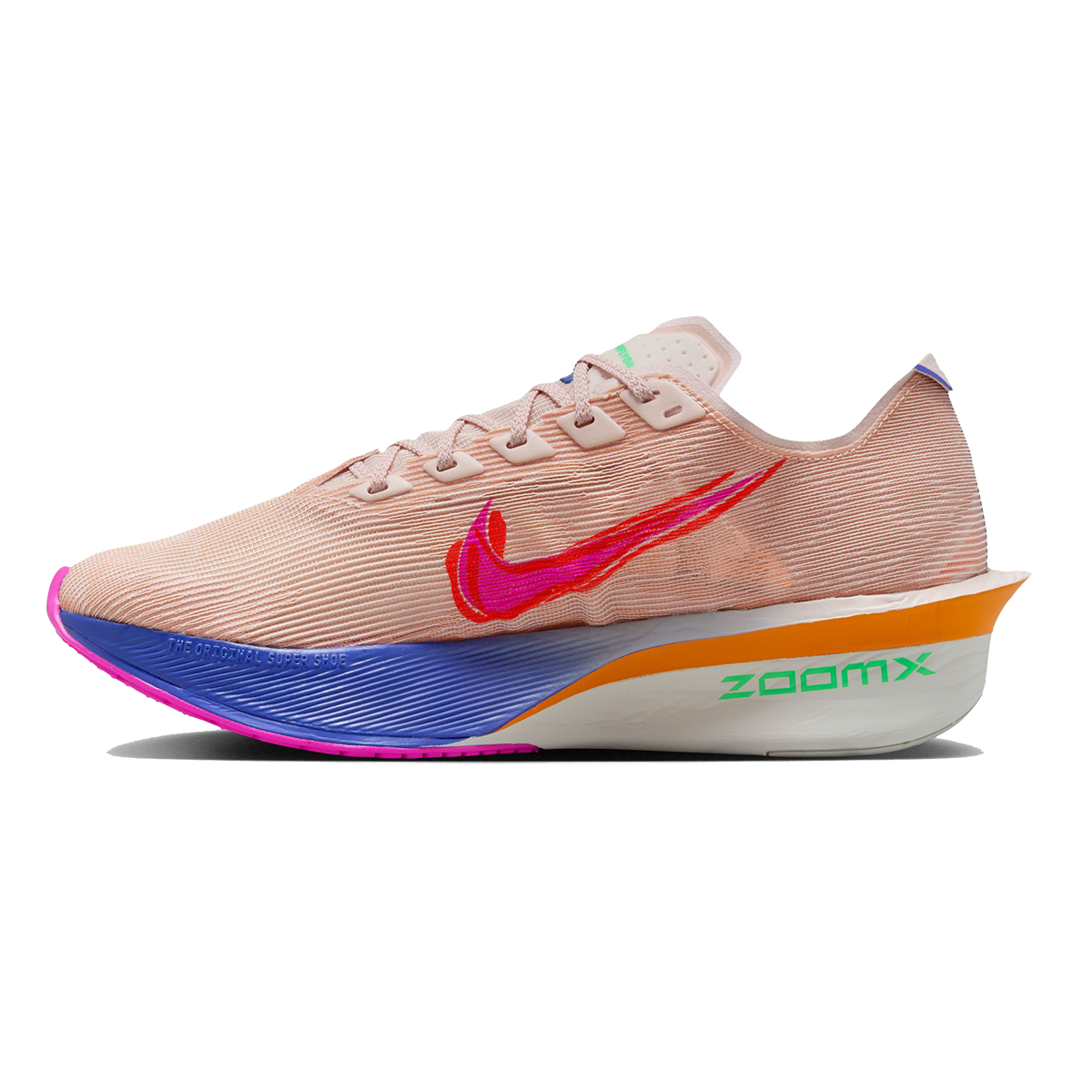 Nike Vaporfly 4 Eliud Kipchoge — Silt Red - Green Shock - Fire Pink — Size B — Width 7.5 — Side View