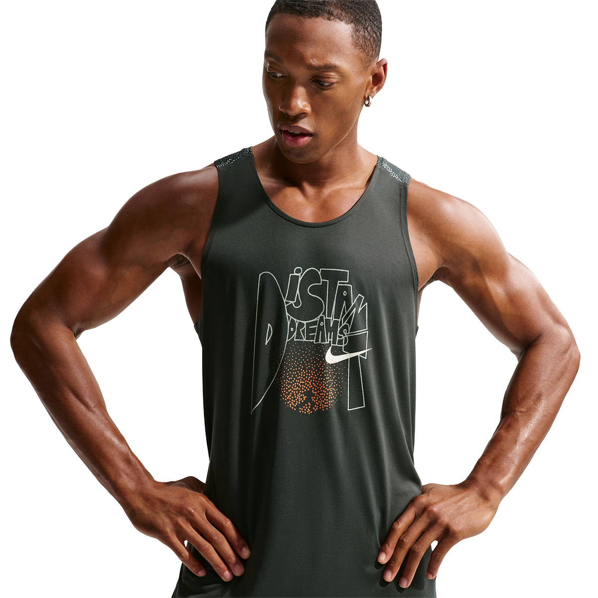 Nike Stride Dri-FIT ADV Running Tank Top — Black Spruce — Size Small — Back View
