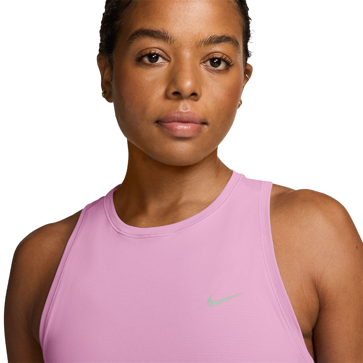 Nike Dri-FIT Seamless Cropped Running Tank Top — Pink Rise - Cool Grey - Reflective Silver — Size XSmall — Back View