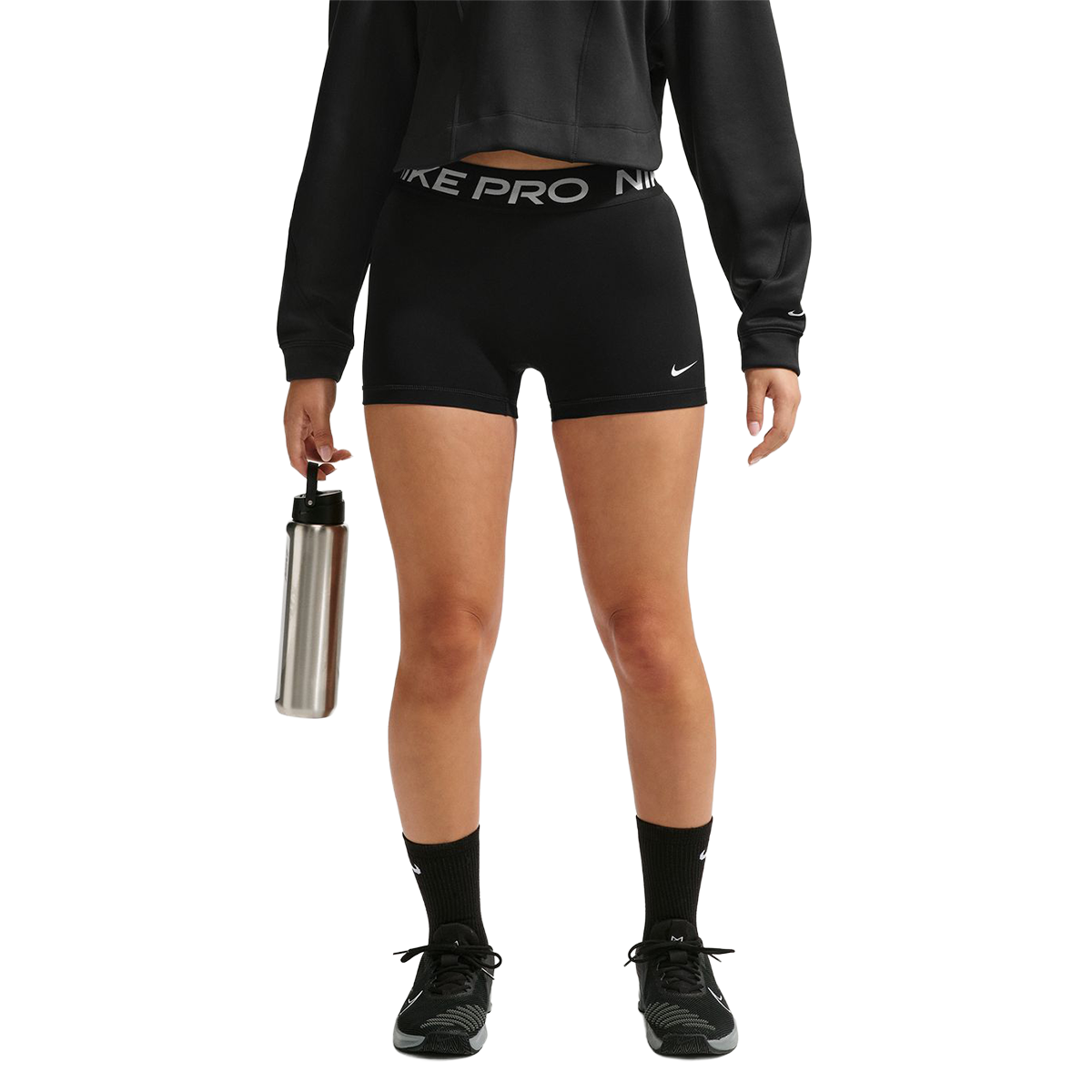 Nike Mid-Rise 3" Biker Shorts — Black - White — Size XSmall — Back View