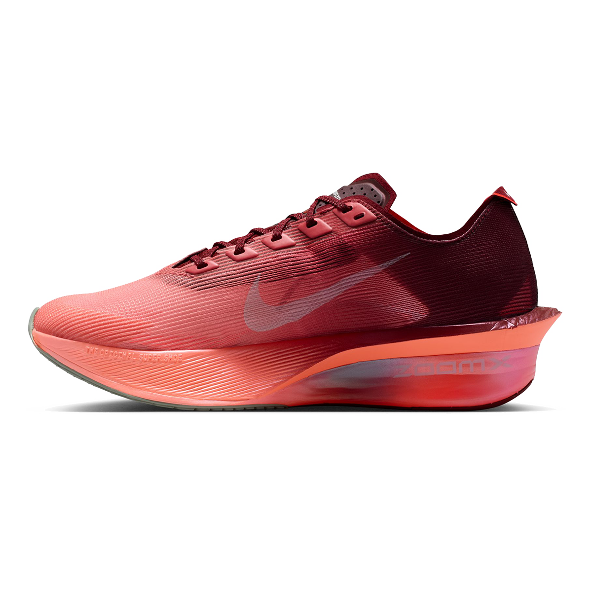 Nike Zoomx Vaporfly Next% 4 SE — Team Red - Barely Green - Atomic Pink — Size B — Width 7 — Side View