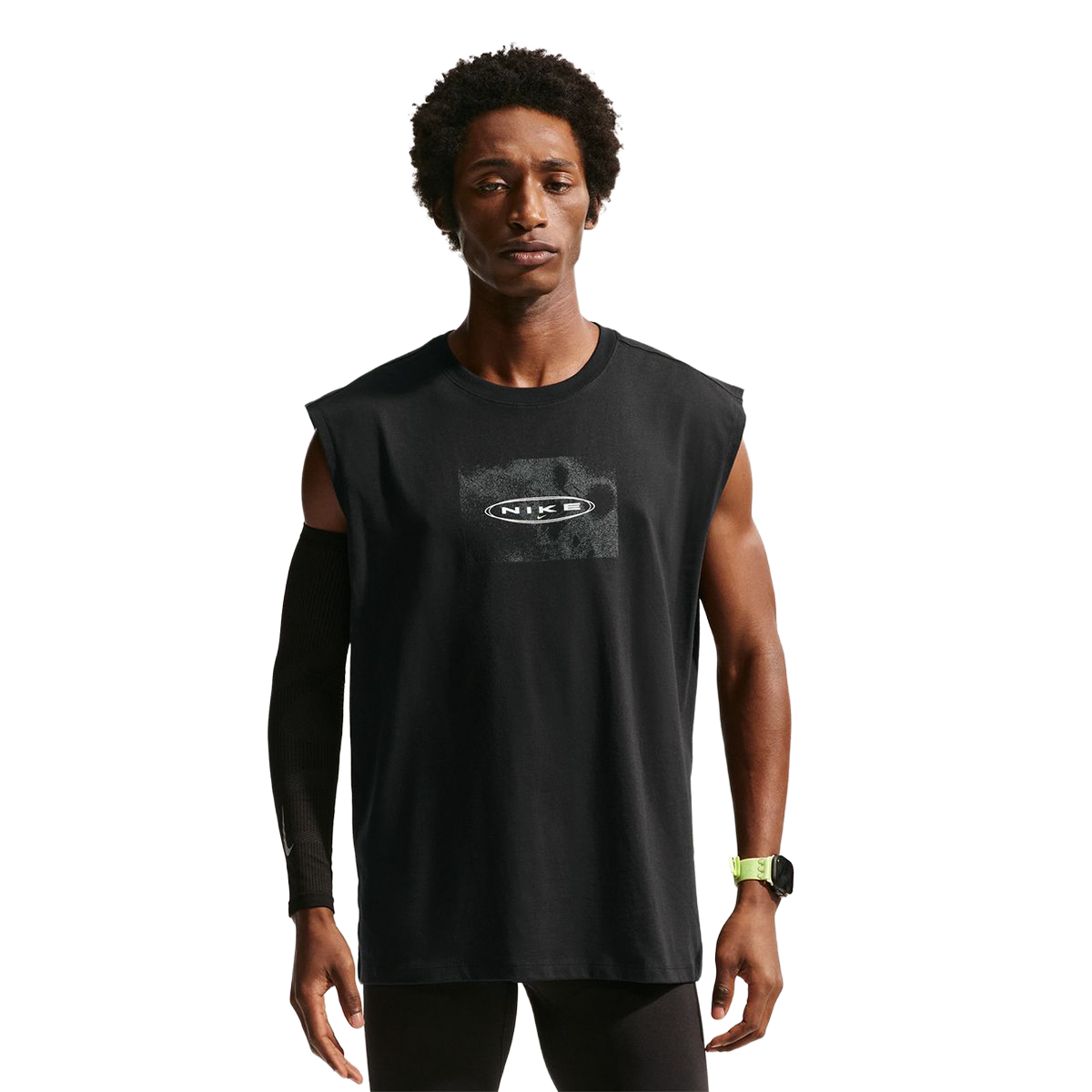 Nike Loose Sleeveless Running T-Shirt — Black — Size Small — Front View
