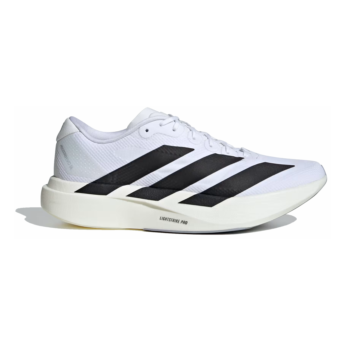 Adidas Adizero Evo SL Woven — Ftwr White - Core Black - Dash Grey — Size D — Width 8.5 — Top View