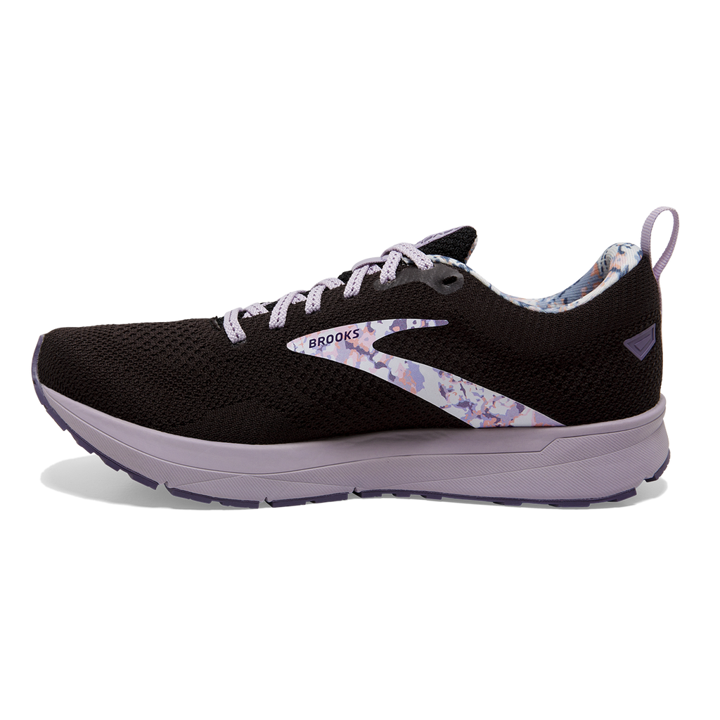 Brooks Revel 5 Delicate Dyes — Black - Thistle - Cadet — Size B — Width 9.5 — Side View