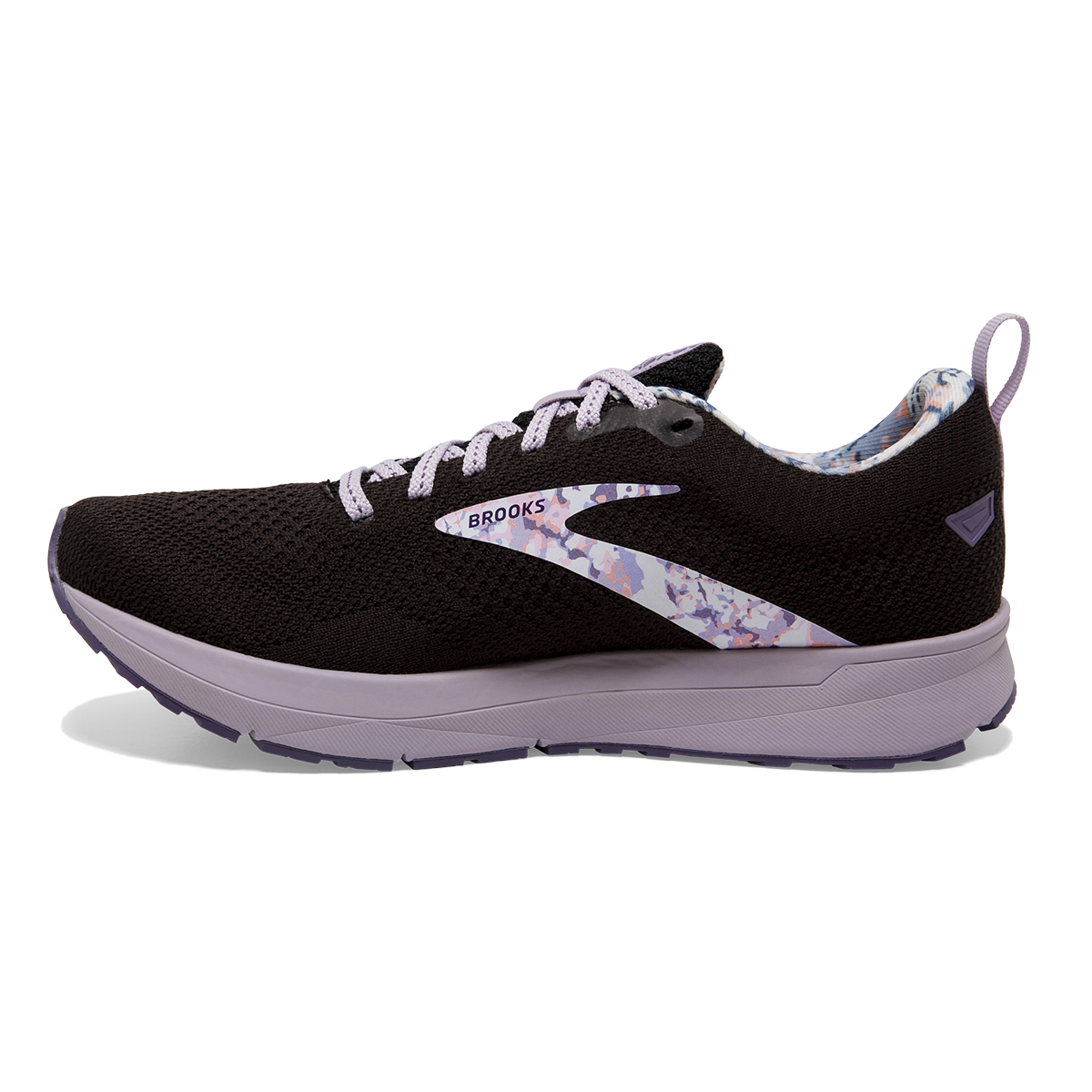Brooks Revel 5 Delicate Dyes — Black - Thistle - Cadet — Size B — Width 9.5 — Side View