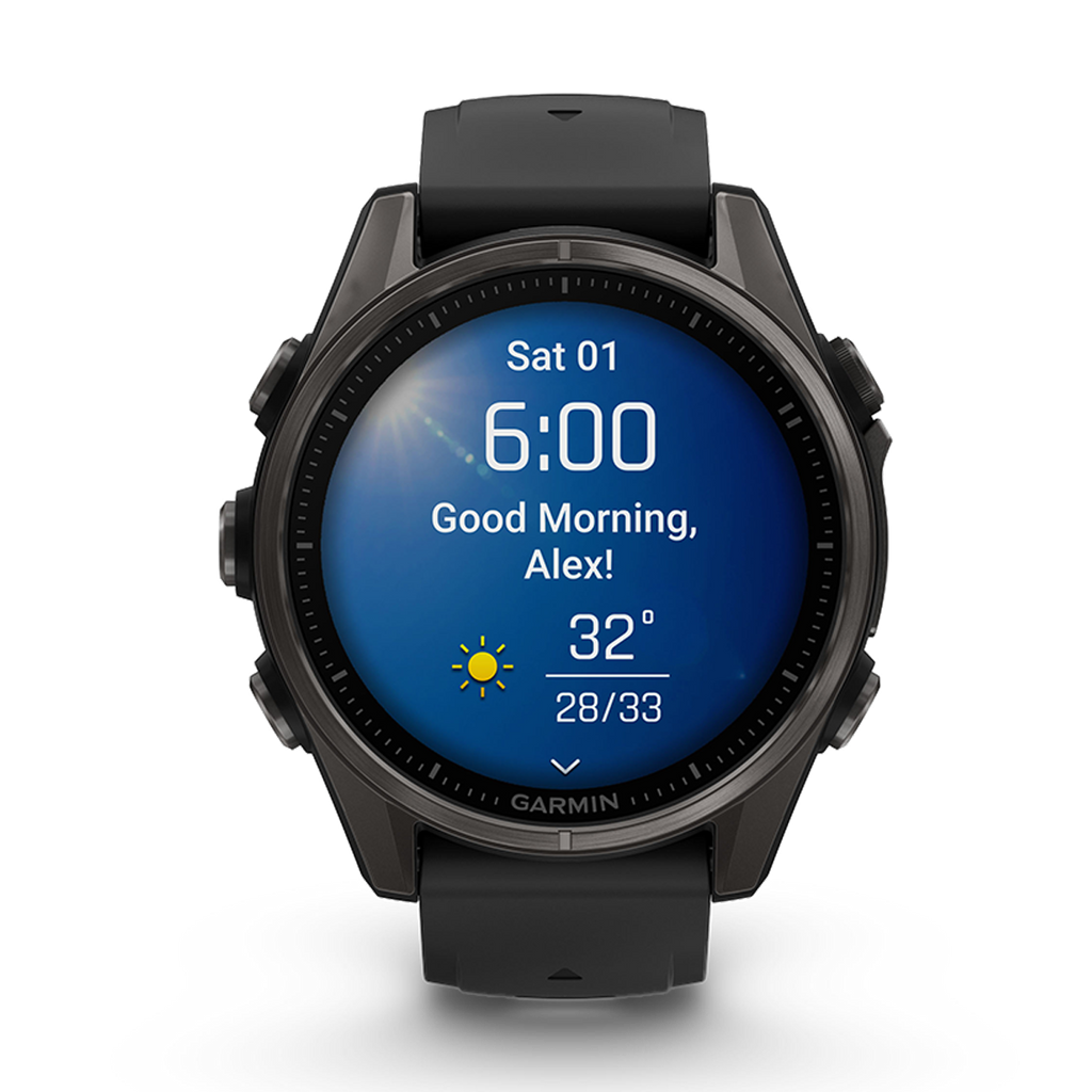 Garmin Fenix 8 Amoled — Carbon Gray DLC Titanium Black - Pebble Gray — Size 51 mm — Side View