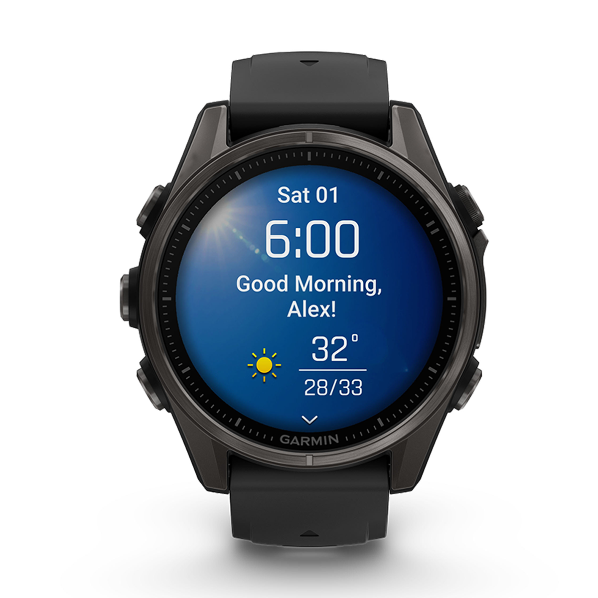 Garmin Fenix 8 Amoled — Carbon Gray DLC Titanium Black - Pebble Gray — Size 51 mm — Side View