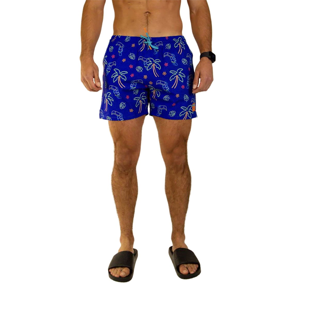 Chicknlegs Swim Trunks — Neon Palms — Size XSmall — Front View