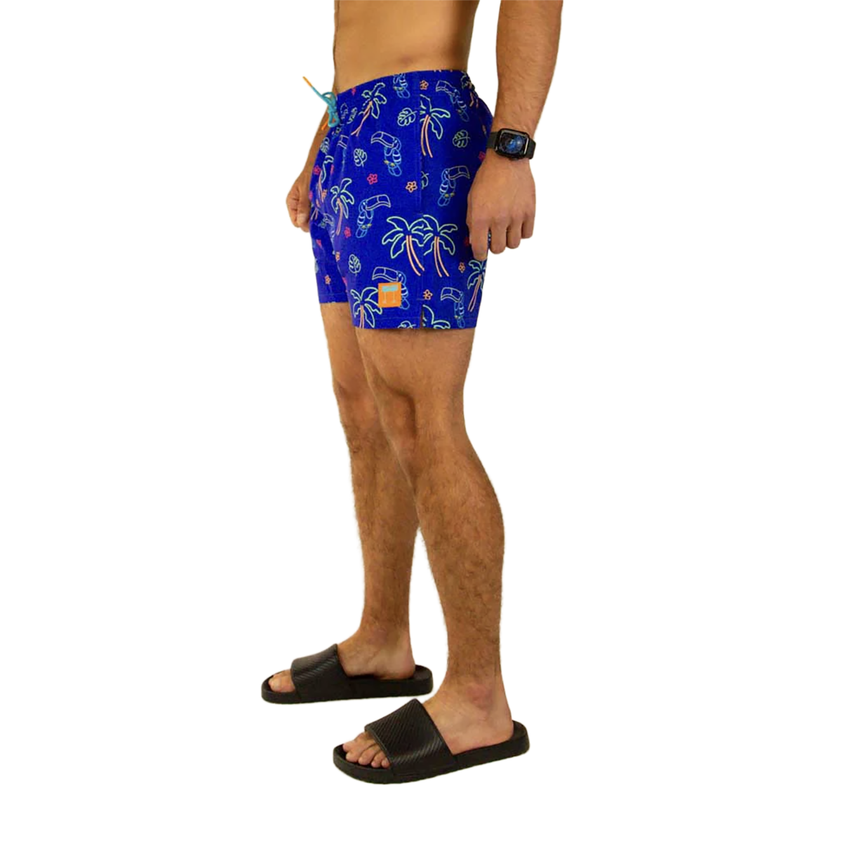 Chicknlegs Swim Trunks — Neon Palms — Size XSmall — Side View