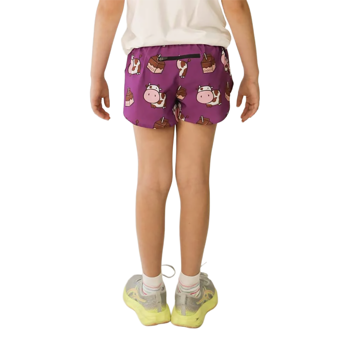 Chicknlegs Running Shorts Girls — Choccy Cows — Size XSmall — Detail View