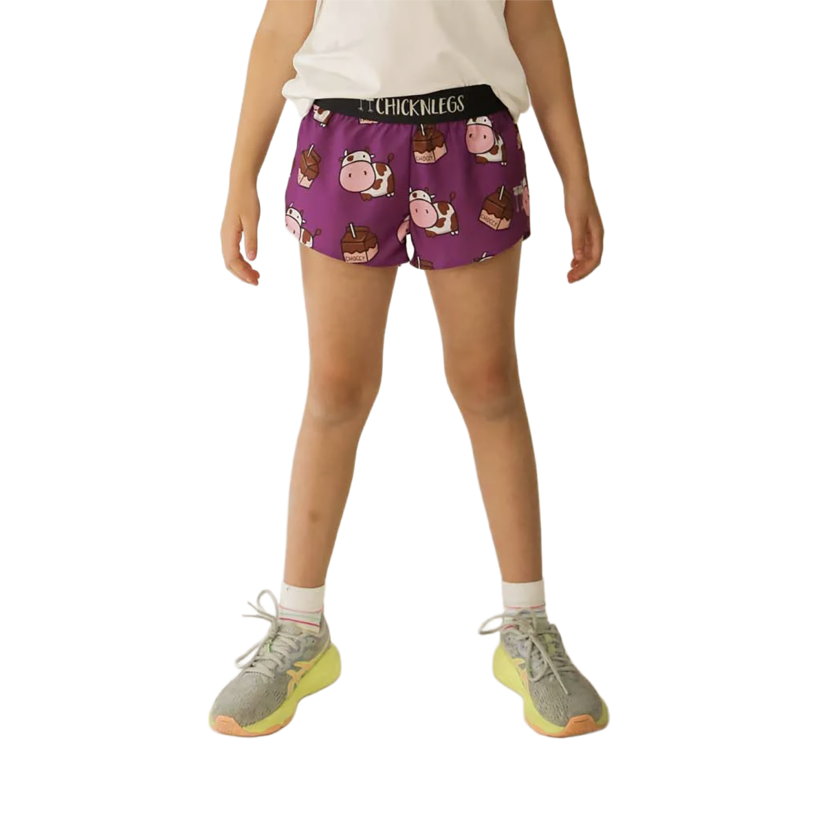 Chicknlegs Running Shorts Girls — Choccy Cows — Size XSmall — Side View