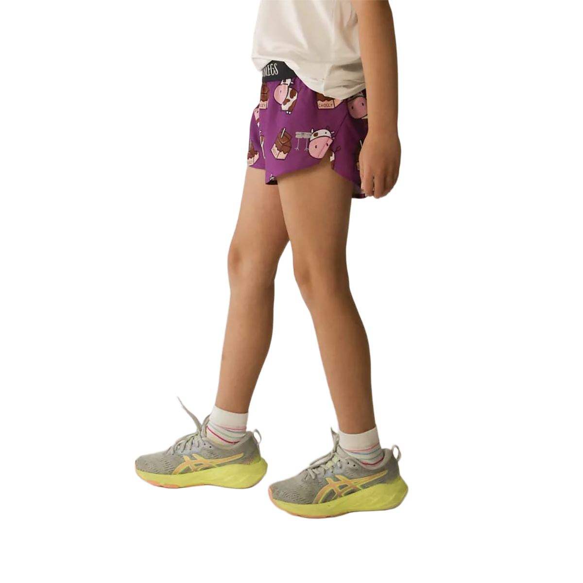 Chicknlegs Running Shorts Girls — Choccy Cows — Size XSmall — Top View