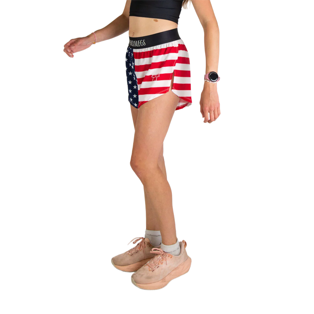 ChicknLegs 4" Half Split Shorts — USA Flag — Size Small — Side View