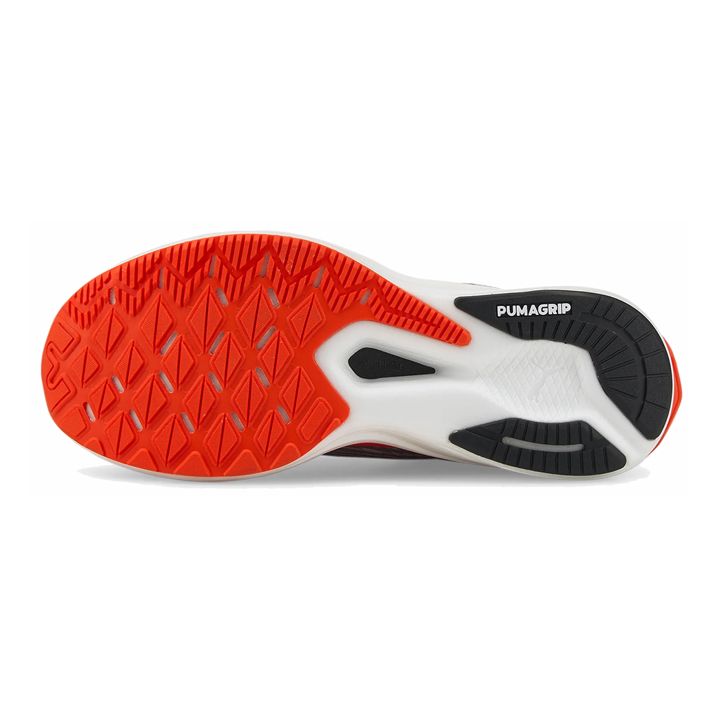 Puma Deviate Nitro — Asphalt - Harbor Mist - Cherry Tomato — Size D — Width 8 — Back View