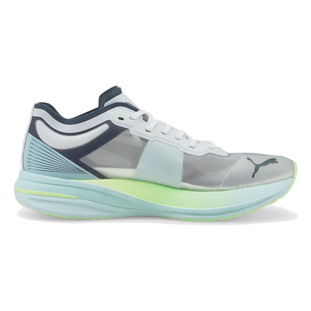Puma Deviate Nitro Elite — White - Dark Slate - Fizzy Light — Size D — Width 9 — Front View