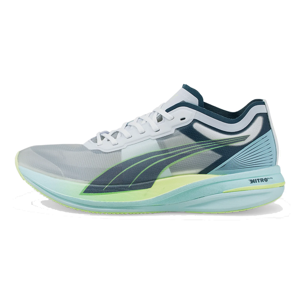 Puma Deviate Nitro Elite — White - Dark Slate - Fizzy Light — Size D — Width 9 — Side View