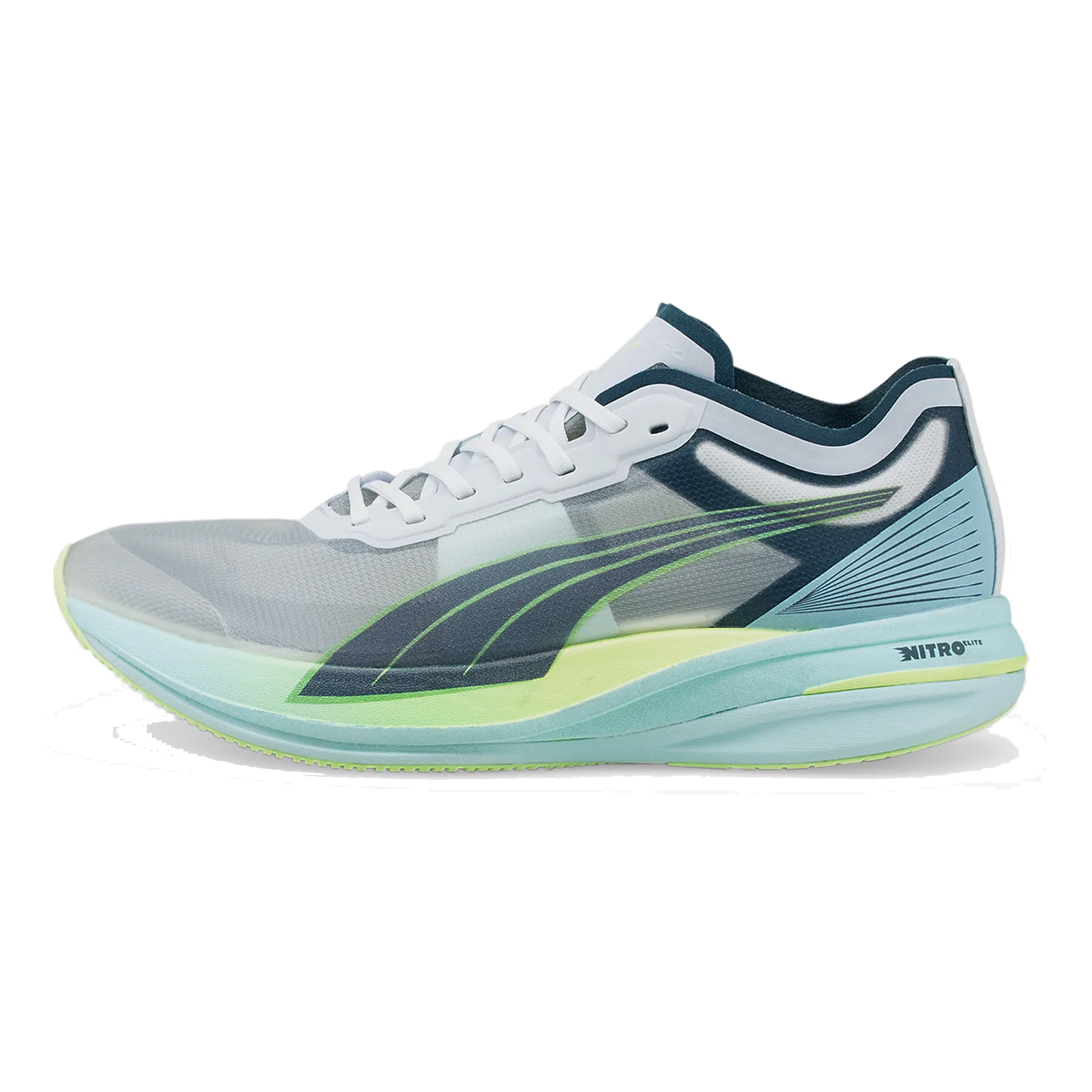 Puma Deviate Nitro Elite — White - Dark Slate - Fizzy Light — Size D — Width 9 — Side View