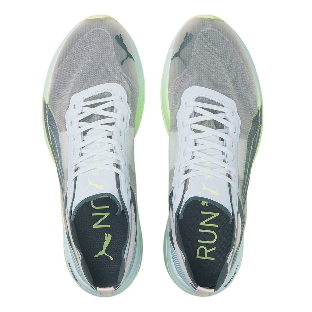 Puma Deviate Nitro Elite — White - Dark Slate - Fizzy Light — Size D — Width 9 — Back View