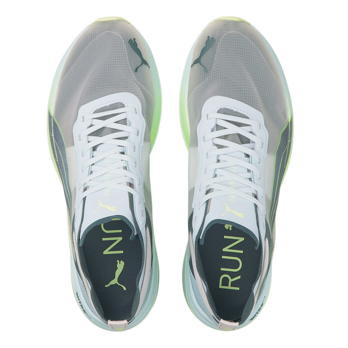 Puma Deviate Nitro Elite — White - Dark Slate - Fizzy Light — Size D — Width 9 — Back View