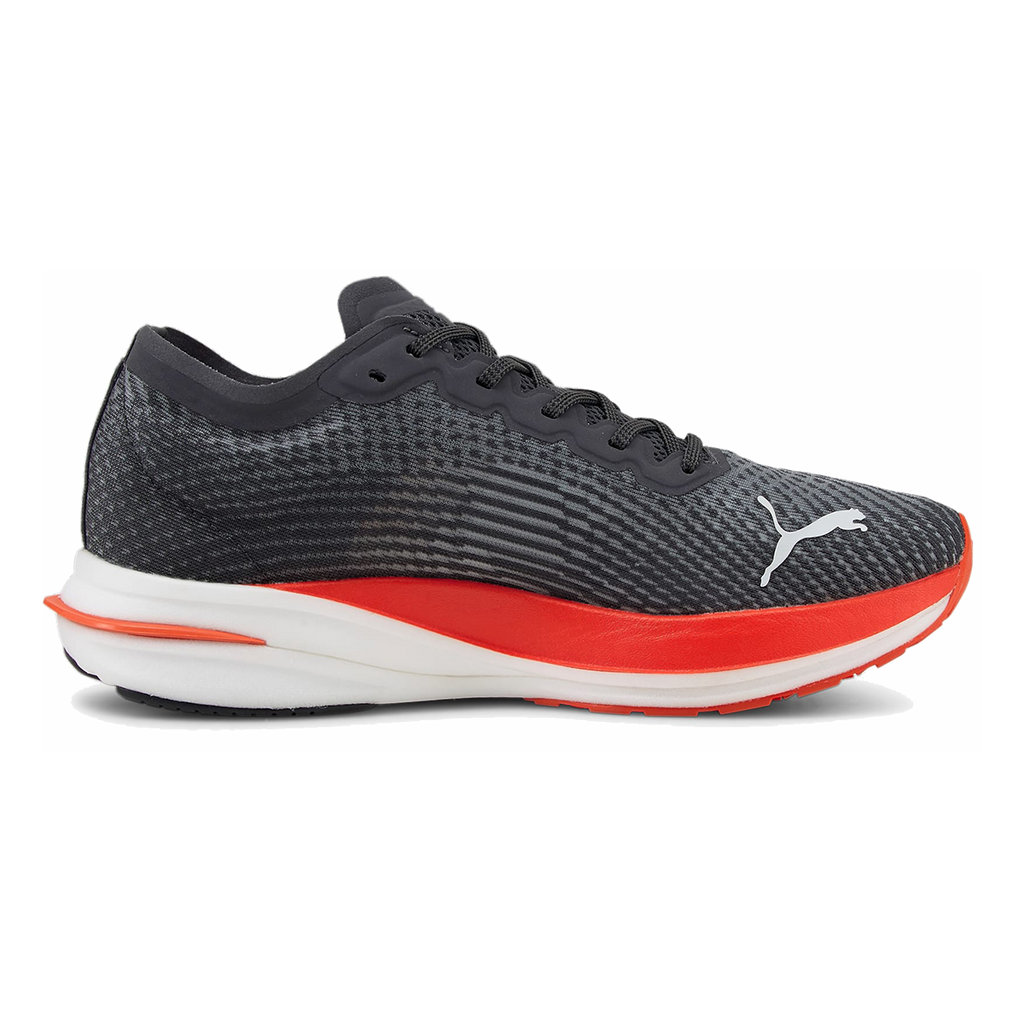 Puma Deviate Nitro — Asphalt - Harbor Mist - Cherry Tomato — Size D — Width 8 — Front View