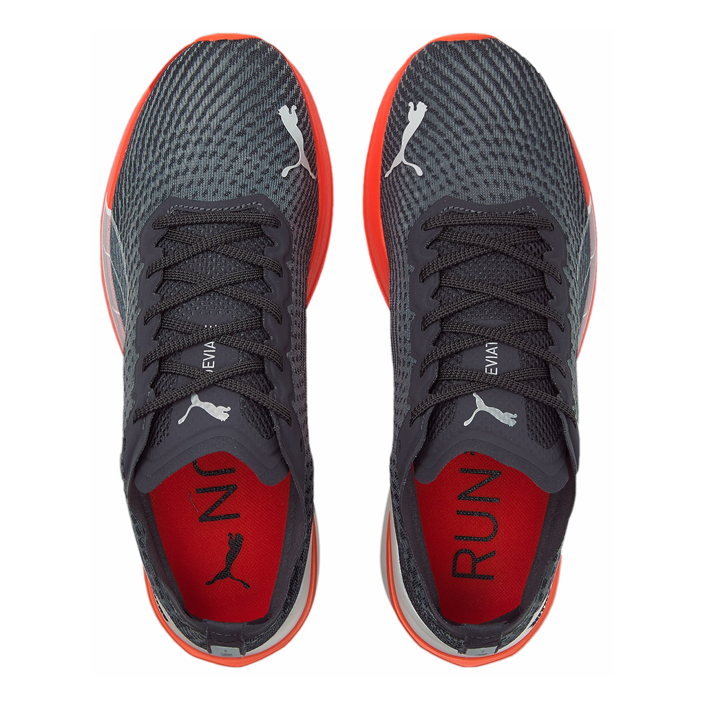 Puma Deviate Nitro — Asphalt - Harbor Mist - Cherry Tomato — Size D — Width 8 — Side View