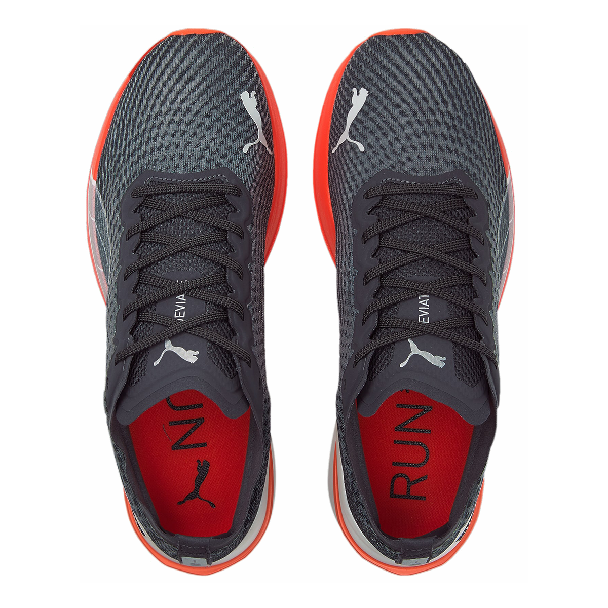 Puma Deviate Nitro — Asphalt - Harbor Mist - Cherry Tomato — Size D — Width 8 — Side View